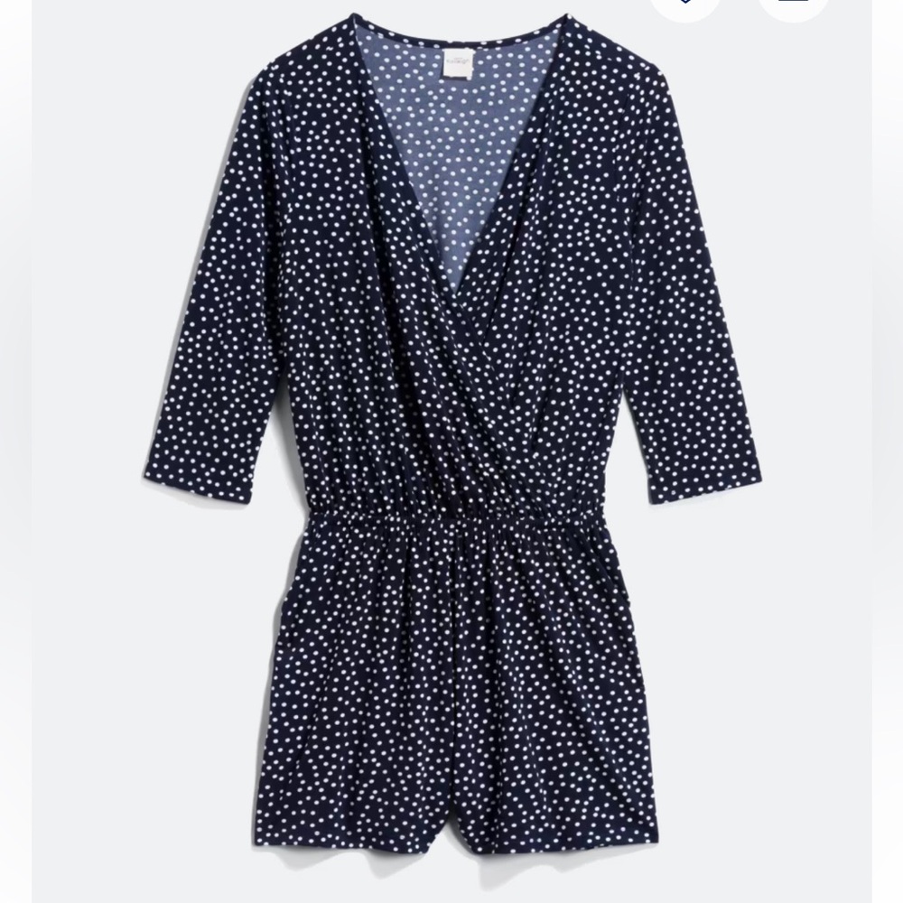 Kaileigh Navy and White Polka Dot Romper
